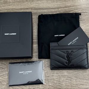 CASSANDRE SAINT LAURENT MATELASSÉ CARD CASE IN GRAIN DE POUDRE EMBOSSED LEATHER
